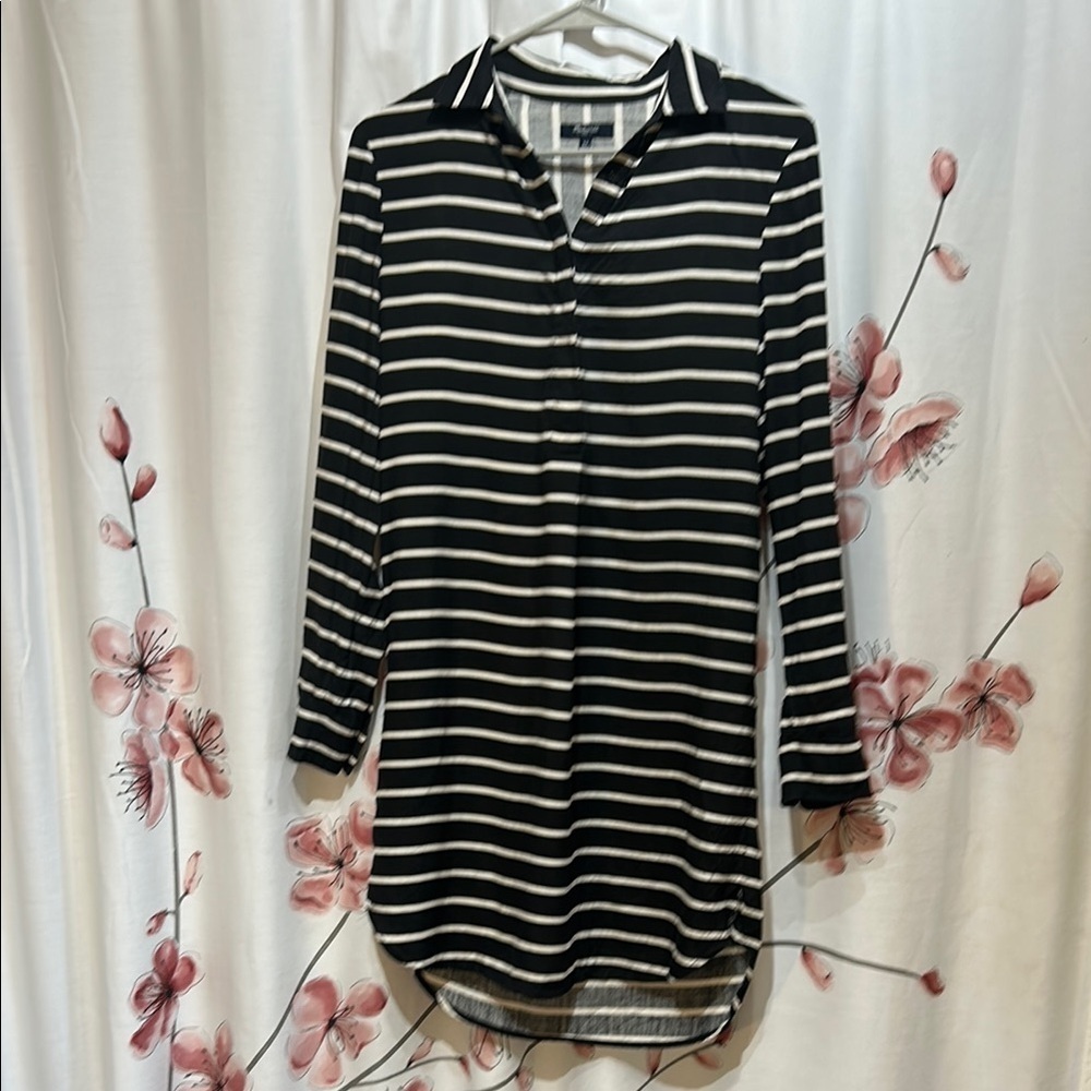MADEWELL • Black with White Stripes Dress • 100% Silk • Size XS